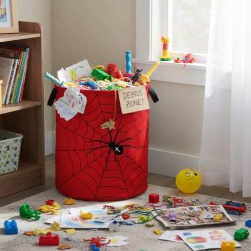Image of Baby Laundry Basket Baby Nursery Hamper Kids Laundry Basket Toy Storage Bin for Boys Room Decor Gift Baskets for Bedroom Bathroom(Spider Web)
