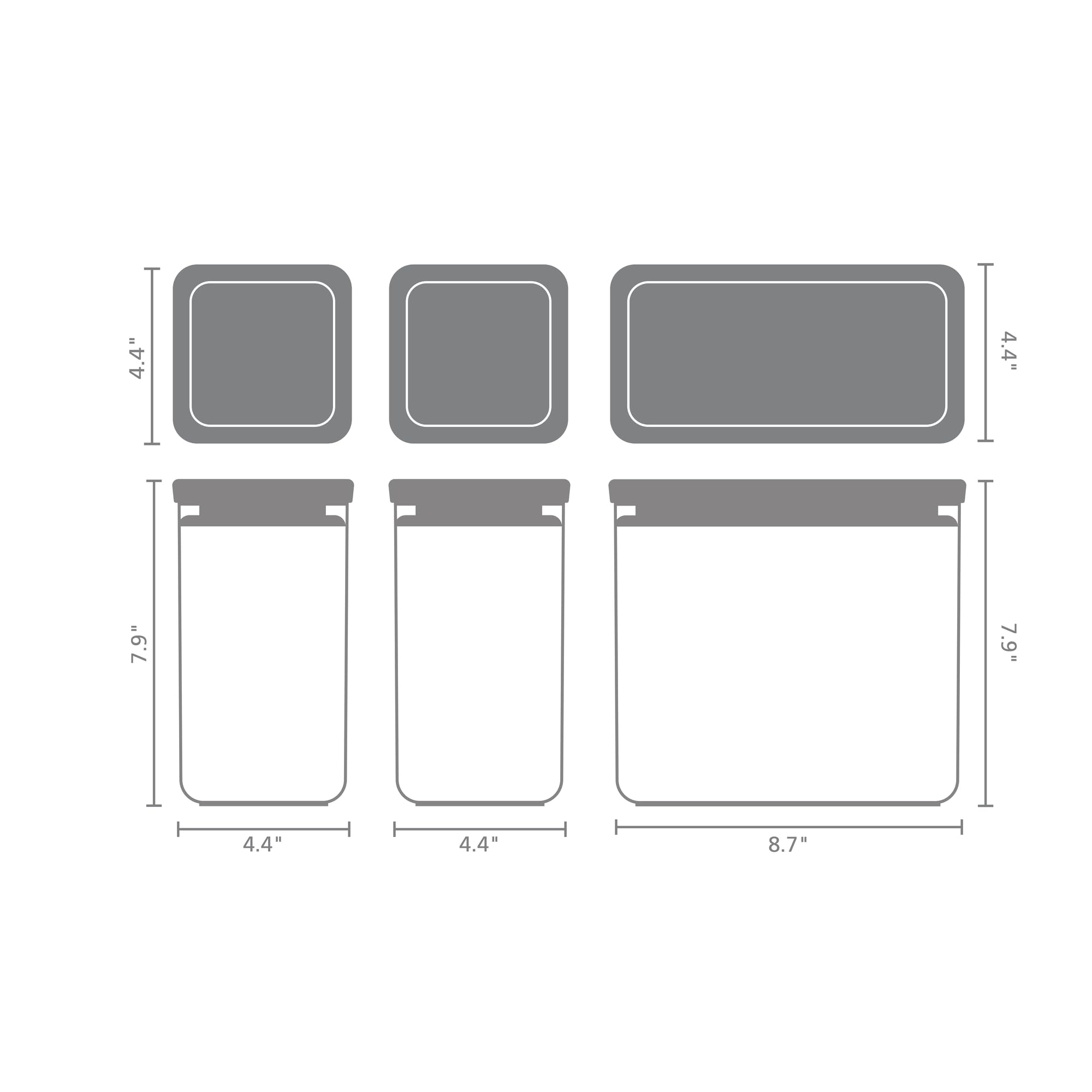 Brabantia TASTY+ Stapelbare Behälter 3er-Set – 2 x 1,6 l +1 x 3,5 l | Luftdichte Vorratsdose mit Silikondichtung für die Küche | Gefäße für trockene und feuchte Lebensmittel, Zucker, Mehl | Dark Grey