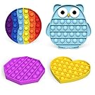 LEERUI Pop Rainbow Bubble Push Sensory Fidget Toy, Pop Educational School Game Crafts Gift, Silicone Stress Reliever, for Kids Teen(4P-Owl+Heart+Round+Octagon)