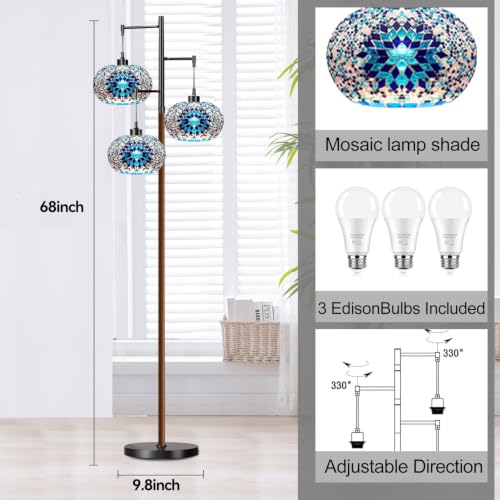 Image of ILLMTW Turkish Floor Lamp for Living Room,Bedroom,Moroccan Tiffany Standing Lamp Mosaic Stained Glass Lamps Mid Century Tall Lamps Unique Tree Black Vintage Retro Floor Light Boho Style Decor