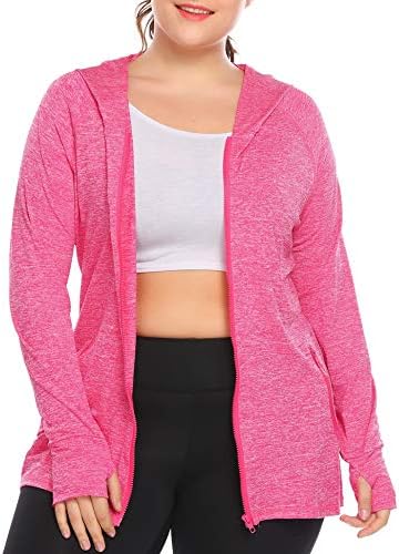 IN'VOLAND Full Zip Running Track Jacket for Plus Size Women with Zip Up Pockets Pink