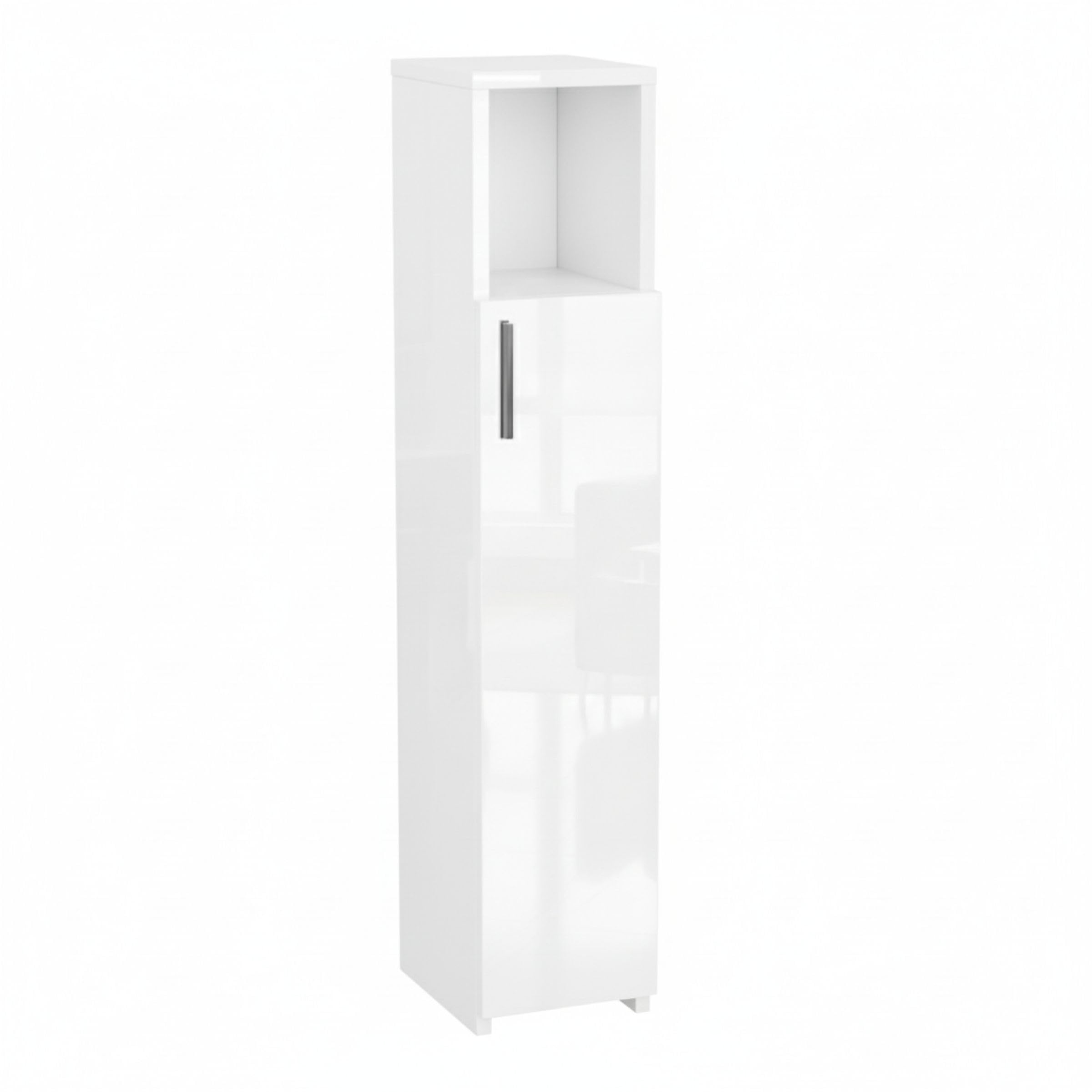 Badschrank Schmal, Badezimmerschrank, Hochglanz Weiß | Freistehender Aufbewahrungsschrank, Regal für Bad, Küche und Wohnzimmer