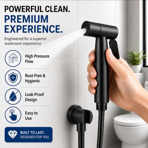 Image of Health Faucet Stainless Steel Jet Spray Gun for Toilet | Silver & Copper Ion Shield Kills 99% Germs | Leak-Proof Bathroom Health Faucet 1 Year Warranty (Jet Spray Gun Black)