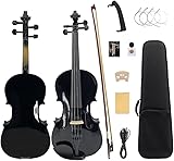 Yinfente Violín eléctrico acústico 4/4 de tamaño completo, 4 cuerdas, abeto de arce para estudiantes, violín para principiantes, arco de madera de Brasil, cable, paño de limpieza, colofonia (negro)