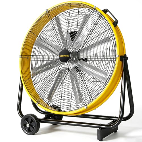 VENTISOL 24 Inch High Velocity Drum Fan, 9500 CFM Industrial Fans Heavy Duty, 3-Speed Shop Fan, Large Metal Floor Fan for Garage, Warehouse, Outdoor, Commercial, 8 Blades