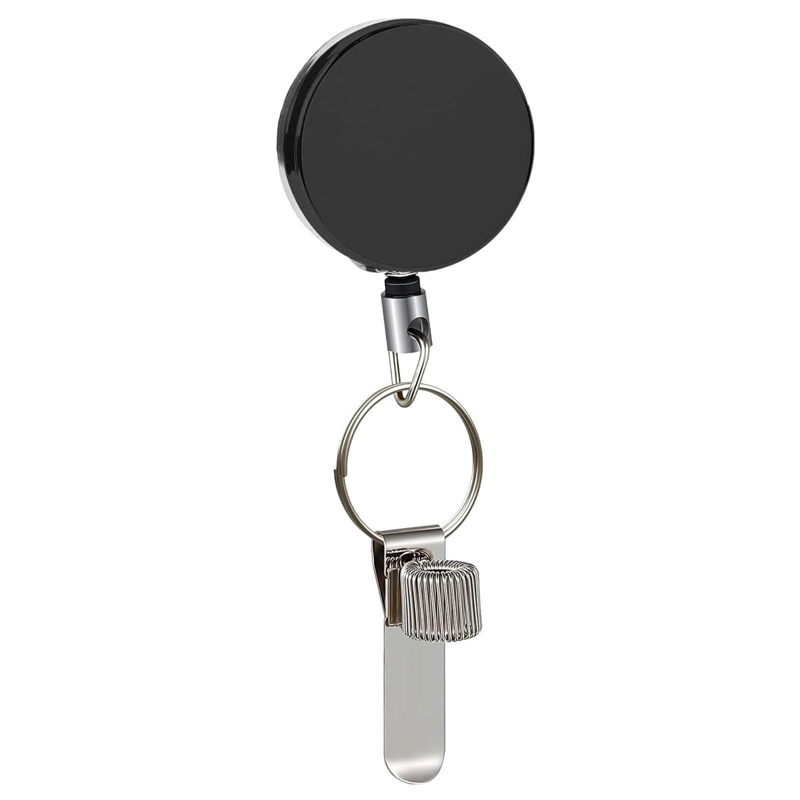 Hogtnd Silver Kirsite Sturdy Key Holder With Retractable 68Cm Lanyard For Pen Accessories And Cards Streamlined Clip Spring Mechanism For Organizing Tools