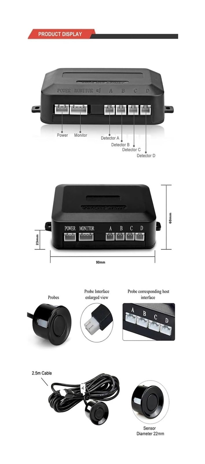 Kit Sensor Aparcamiento Radar Marcha Atrás Trasero para Coche Pantalla Retroiluminada 22 Mm Monitor Dispositivo Sonda Alarma Seguridad Sensor De Aparcami(Champagne Gold)