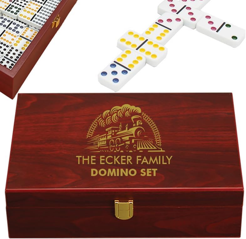 Miniatura 8 de Juego de regalo de dominó personalizado, caja de dominó grabada con monograma personalizado, juego de dominó doble de 12 con 91 dominó