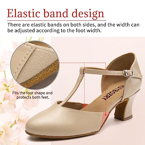 Character Shoes for Women T-Strap Closed Toe Latin Salsa Tango Standard Ballroom Dance Shoes,Model D29-Suede Sole-2.33" Heel4