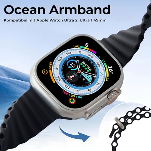 HdanMole Silicone Ocean Strap Compatible with Apple Watch Ultra 3 2 1 49mm 46mm 45mm 44mm 42mm 41mm 40mm 38mm, Soft Sport Band for iwatch Series 11 10 9 8 7 6 5 4 SE 3 2 1, Midnight