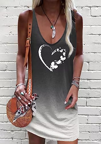Image of Live Simple Coconut Tree Sleeveless Mini Dress Summer Beach Mini Dress Women's Summer Casual Sexy V Neck Mini Tank Dress