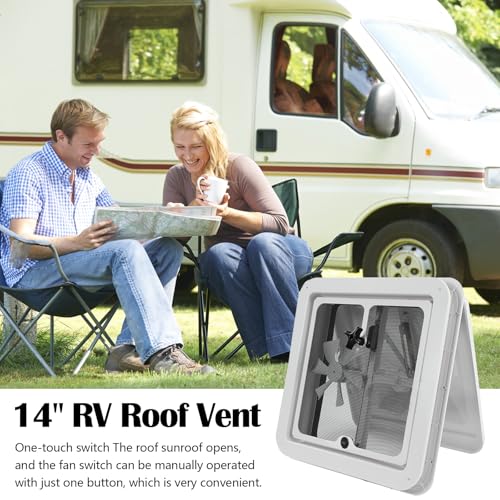 12V RV Dachventilator, 14 Zoll Dachluke Wohnwagen Wohnmobildach Abluftventilator mit Insektenschutz Dachfenster Dachhaube Vent Dachluke Vent für Wohnwagen/Lkw/Van