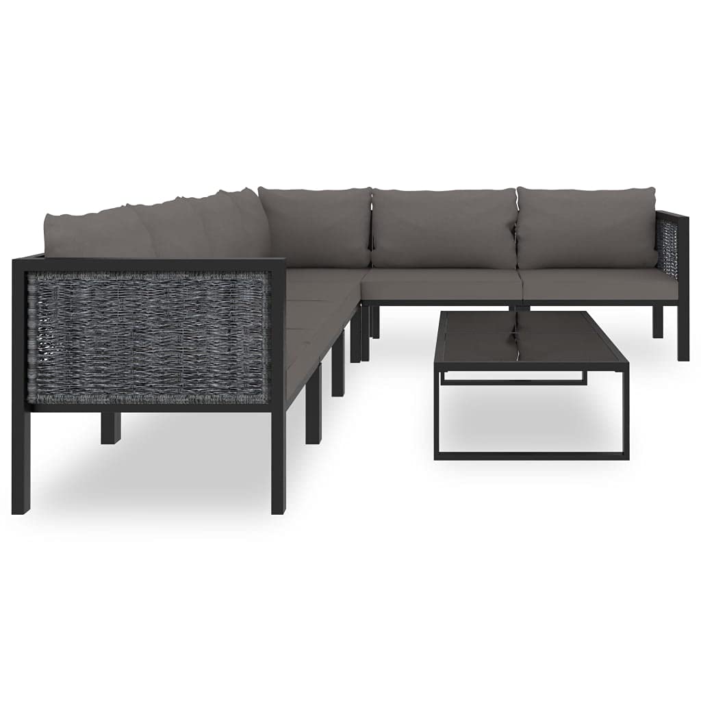 7-TLG. Juego de salón de jardín, polirratán antracita, marco de aluminio, conjunto modular de muebles de exterior para terraza, balcón, jardín, incluye cojines, 264 x 200 x 64 cm