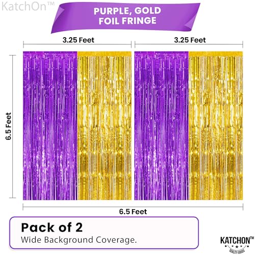 Image of KatchOn, Purple and Gold Fringe Backdrop - 3.25 x 6.5 Feet, Pack of 2 | Purple and Gold Foil Fringe Curtain for Graduation Decorations 2026 | 2026 Graduation Party Decorations