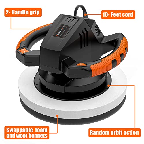 Thinkwork Buffer Polisher,10 Inch Car Polisher Sets With 4 Buffing And Polishing Bonnets,6 Variable Speed 1500-3600 Rpm,Double Handle, Ideal For Car Waxing #TOP1