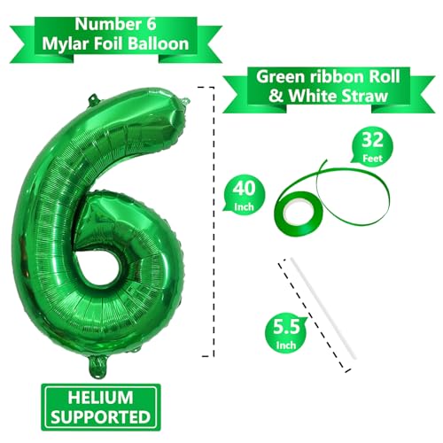 Image of Number Balloons Green Party Balloon - Giant Number 6 Balloon, 40 Inch Large Balloon for St. Patrick's Day Games Theme Birthday Decoration, Girls Boys Party Supplies