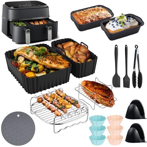 YYSWSAKY Freidora de aire caliente XXL Accesorios para Philips 3000/5000 Dual Basket Airfryer, juego de 23 piezas de accesorios – Airfryer Dual Basket molde de silicona 6 L + 3 L, parrilla, molde de