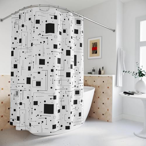 Rideau de douche abstrait du milieu du siècle en polyester imperméable - 4