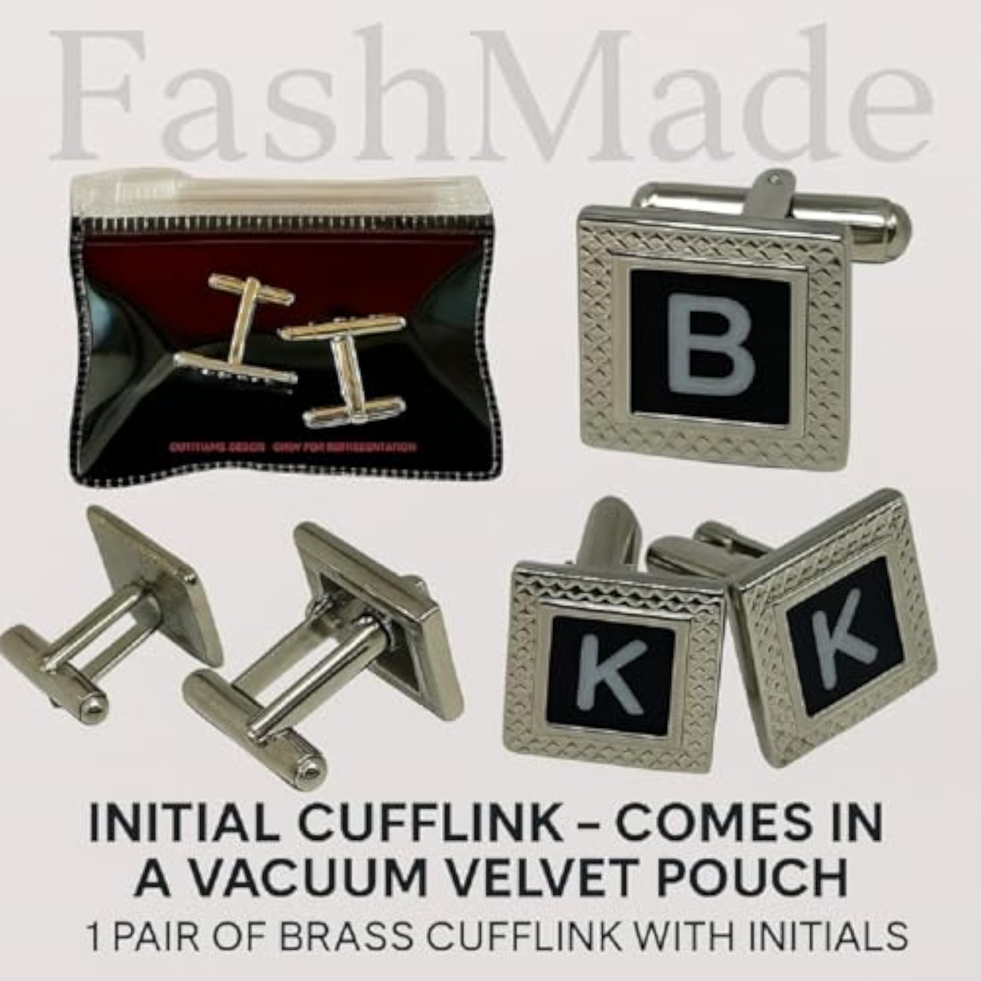 Square Initial Brass Cufflink, Anti-Rust & Corrosion Resistant