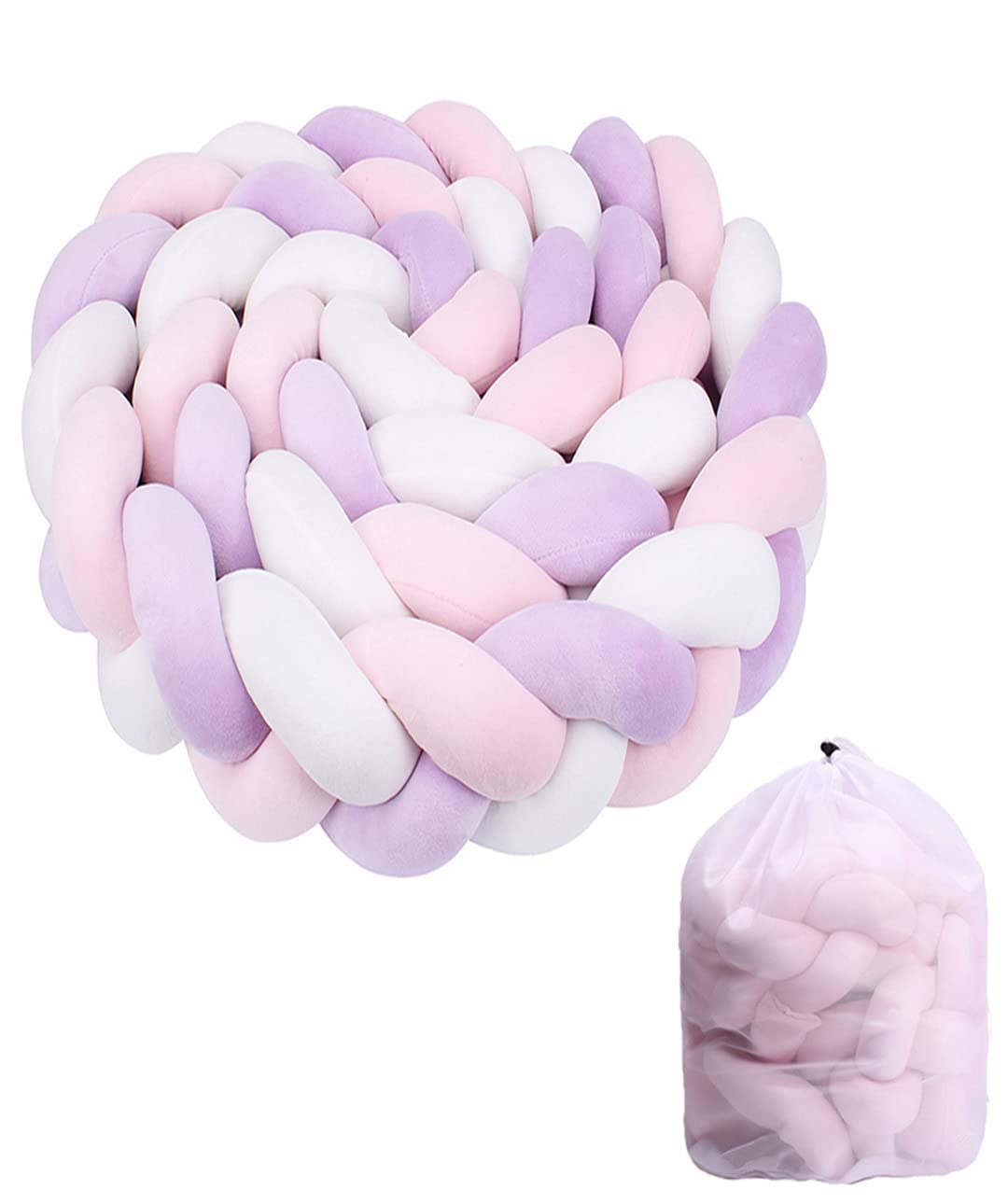 Soft Cushion Knot Pillow for Home and Furniture Decor, with Laundry Bag Bed Gap Filling Plush Knotted Throw Pillows for Boys Girls Gift Decoration (White Pink Purple,39.3 inches)