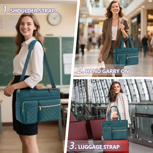 Image of SDYSM Teacher Tote Bag 15.6 inch Laptop Bag Work Bags for Women Nurse Tote Professional Computer Messenger Shoulder Bags Laptop Briefcase for Office, College, Nursing, Dark Green