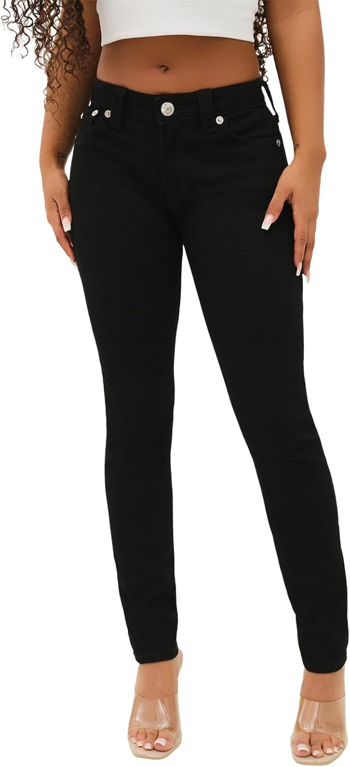 True Religion Women's Halle Mid Rise Super Skinny Fit Jeans Denim Single Needle Stitching