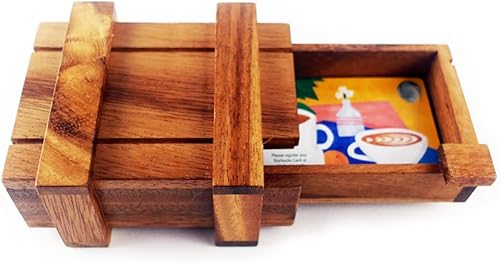 Caja de madera 3D rompecabezas secreto desenvuelve una caja de regalo oculta con un alijo o compartimentos para un amante de los rompecabezas de la