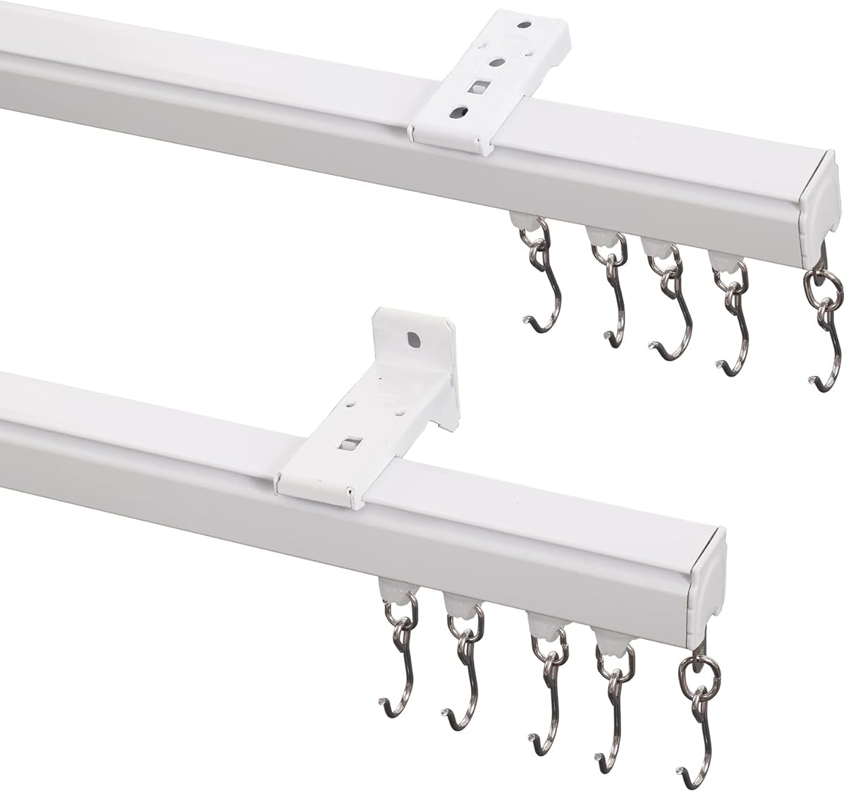 ChadMade Aluminum Ceiling Curtain Track Set with Hooks, 9ft - 12ft Adjustable Length Ceiling/Wall Mount Curtain Rail System For Grommet/Pleated Drape, RV Ceiling Track, White