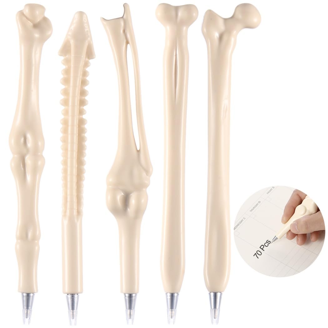 70 penne a sfera a forma di osso, cancelleria creativa con scheletro con inchiostro nero, forniture per scrittura per ufficio, ospedale, feste di Halloween