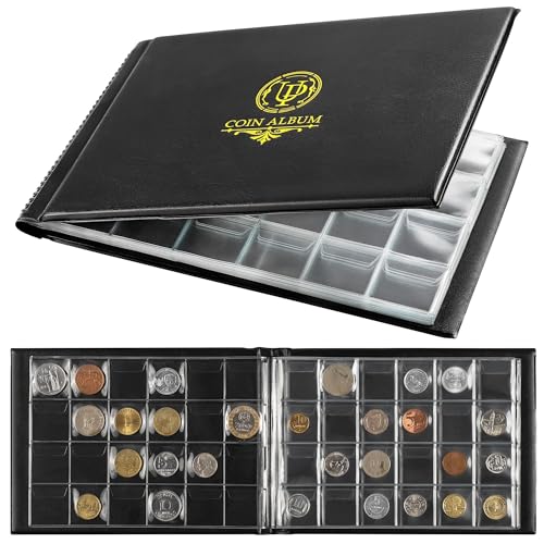 Uncle Paul Álbum de Colección de Monedas 240 Bolsillos - Libro para Monedas 10 Hojas, Carpeta con Cuadrícula de 33x33 mm para Libras, Peniques, Centavos, Dólares, Nickels (Negro) CS51240BK