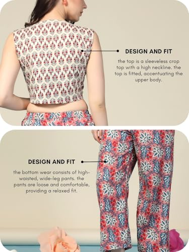 Image of Leriya Fashion Co ord Set for Women Stylish | Jumpsuit for Women Stylish | Sleeveless Printed Crop Top Pant Set | Daily Summer Casual 2 Piece Party & Vacation Outfit
