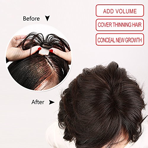 Igennki Hand Tied Mono Top Hair Pieces Human Hair Topper Clip in Hair Wiglets for Women Thinning Hair,Hair Loss (Base 1.6