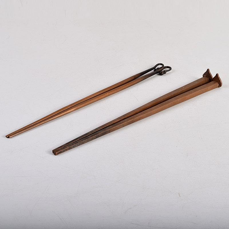 火箸2組 茶道具 黄銅 松笠頭 火箸 2組 時代箱付 C 6069