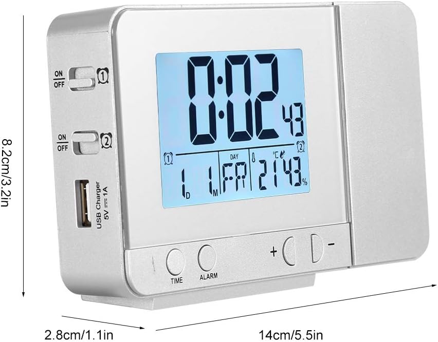 Gavigain Projection Alarm Clock,LED Multifunction Projection Digital Alarm Clock with Weather Station Indoor Thermometer for Home and Office Use