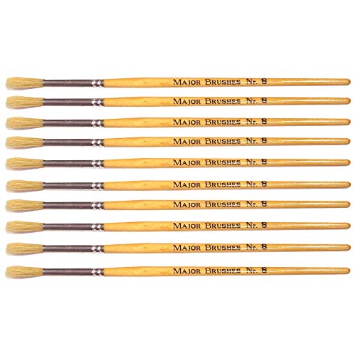 Image of Major Brushes Hog Bristle Short Hand Round Brushes Size 8 - Pack of 10