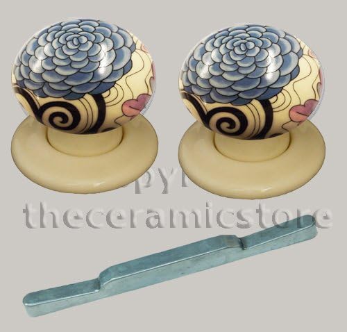 Pair of Ceramic Mortice Door Knobs Woodstock Design