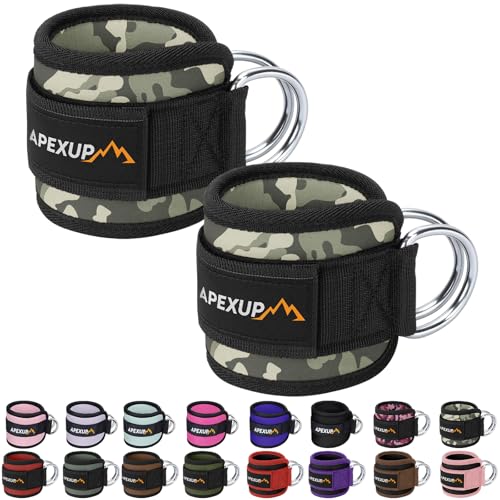 APEXUP Ankle Strap for Cable Machine, Ankle Resistance Bands, Cable Kick Back Ankle Straps for Gym, Glute Workouts, Leg Extensions, Adjustable Straps with Neoprene Padding Gray Camo Pair