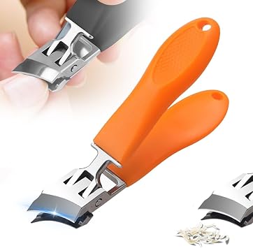 Wide Jaw Opening Anti-Splash Slanted Nail Clipper, 2025 New Fingernail and Toenail Clippers for Ingrown Nails, Long Handle Splashproof Nail Clippers, Wide Mouth Toe Nail Clippers Orange, 1PC
