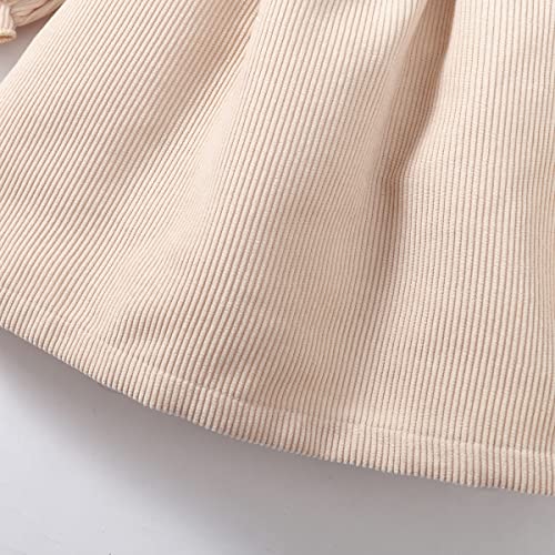 Bobora Toddler Girl Fall Dress Kid Solid Corduroy Ruffle Long Sleeve Princess Dress Winter Outfit Little Girl Casual Clothes(Beige, 4-5T) #TOP6