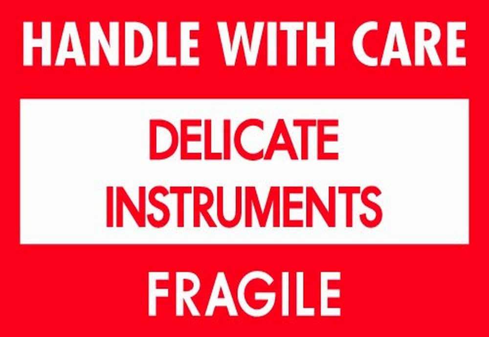 Tape Logic Aviditi Tape Logic 3" x 5","HWC - Delicate Instruments - Fragile" Red/White/Black Warning Sticker, for Shipping, Handling, and Packing (1 Roll of 500 Labels)