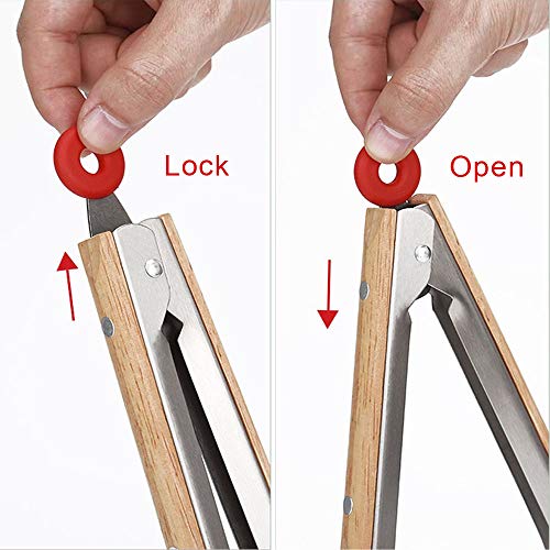 Extodry Sturdy Kitchen Tongs,2 Packs Set (9''&12'') BBQ Tongs Good Grips Cooking Tongs Stainless Steel, Food Tongs with Heat Resistant Wood Grips,Cooking Gifts for Serving Frying Salad Pasta