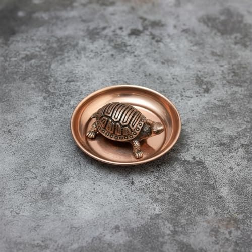 Image of Copper Tortoise Idol for Feng Shui & Vastu | Handmade Lucky Turtle Showpiece for Table Top, Home Temple, Office Desk & Spiritual Gifting (Tortoise with Plate)