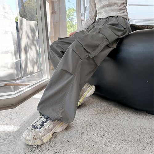 Girls&Women High Waist Parachute Pants Y2k Cargo Trousers with Pockets Parachute Pants Girls Uniform Pants3