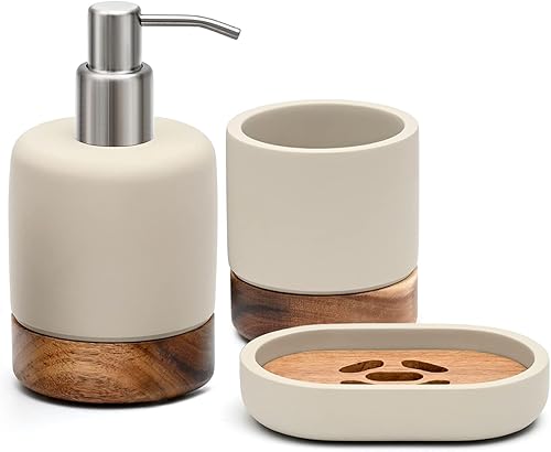Miniatura 9 de Juego de accesorios de baño de 3 piezas, incluye dispensador de jabón, vaso de baño, accesorios de jabonera para encimera decorativa y regalo de