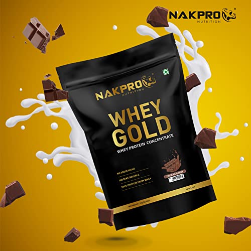 Image of NAKPRO Gold Whey Protein Concentrate 500g Chocolate | 25.5g Protein, 5.6g BCAA | Trustified Certified 100% Authentic Supplement Powder & No Adulteration | Fast Absorbing Whey Protein Powder