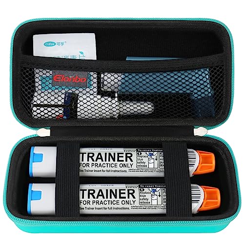 Elonbo EpiPen Carrying Case Epi Pens Hard Carrying Case for 2 Epi Pens or Auvi Q Ventolin Inhaler Travel Medicine Kit Nasal Spray Allergy Meds Organize Holder Bag Green