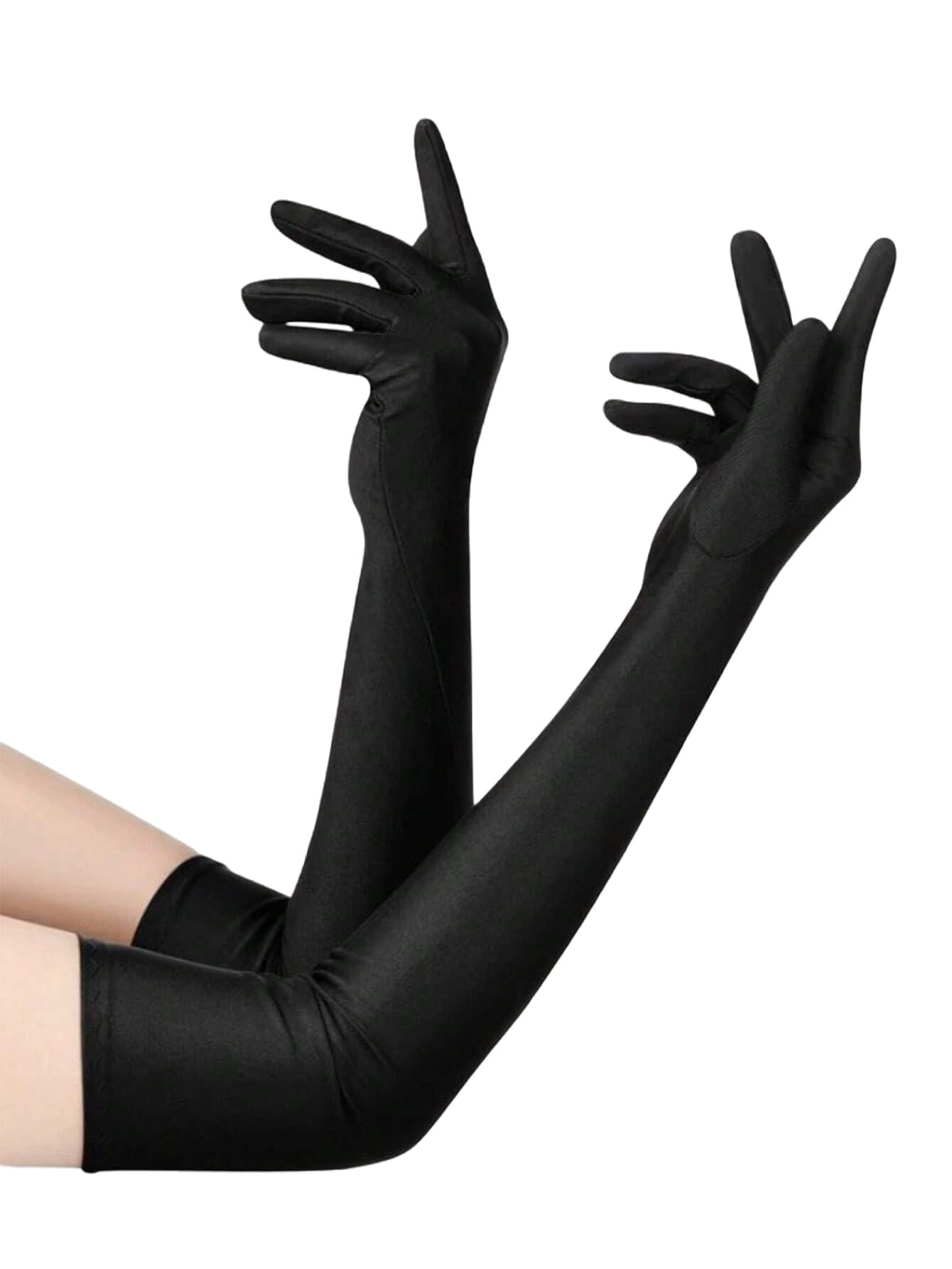 Amazleer Long Opera Gloves for Women 1920s Satin Tea Party Gloves Costume, Stretchy Adult Size Elbow Length Black Glove s (Black, 50CM)