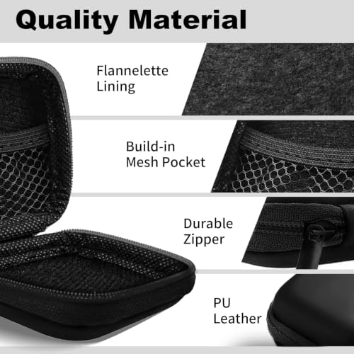 Image of Square Earbud Case Portable EVA Storage Bag Cell Phone Accessories Organizer with Carabiner for Wired /Wireless Earphone, Earbud, Earpieces, SD Memory Card, Camera Chips, Tech Pouch, Black