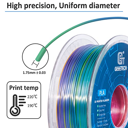PLA filament 1.75mm Multicolor, GEEETECH Silky Rainbow 3D Drucker Filament PLA 1KG Spool, Color Gradient – Bild 3