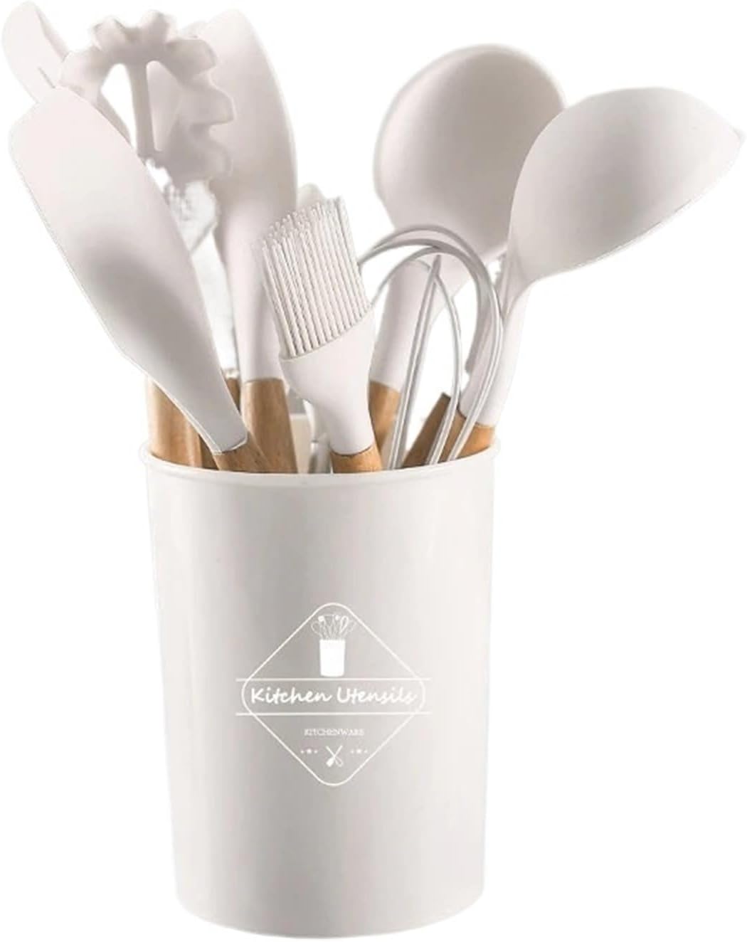 Non-Stick Silicone Kitchenware Cooking Utensils Set Cookware Spatula Shovel Egg Beaters Wooden Handle(Red A)